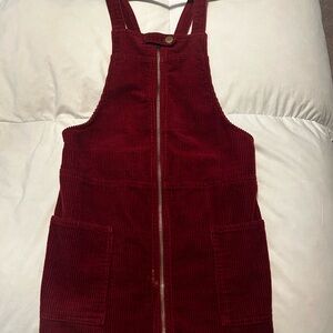 Red Corduroy Overall Dress